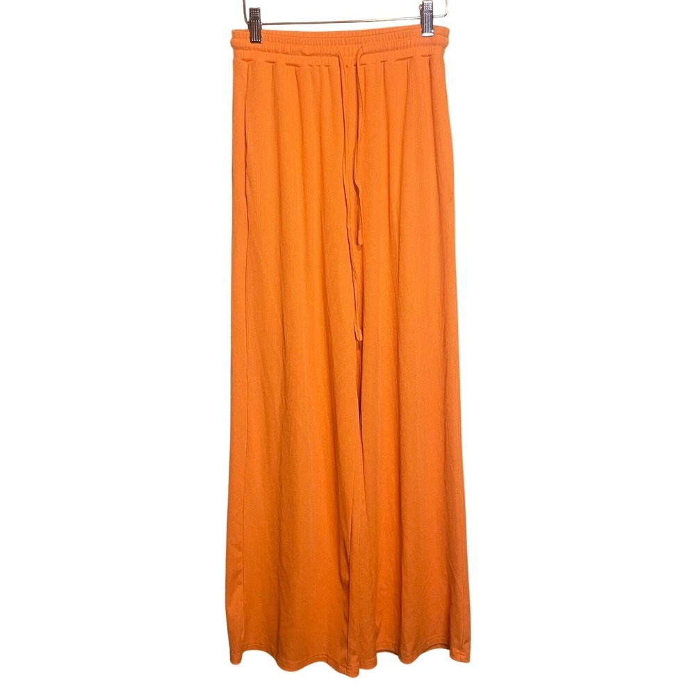 Yozy Womens Relaxed Fit Drawstring Lounge‎ Wide Leg Trousers Pants Orange Size 6